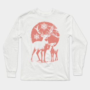 Winter Deer in Snow | Japanese Christmas Aesthetic Long Sleeve T-Shirt