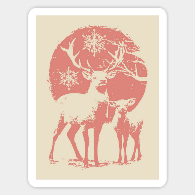 Winter Deer in Snow | Japanese Christmas Aesthetic Magnet by TuncGK