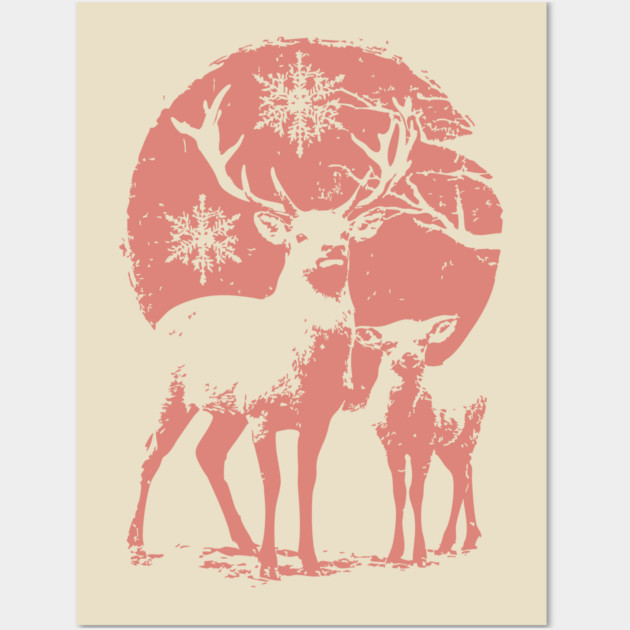 Winter Deer in Snow | Japanese Christmas Aesthetic Wall Art by TuncGK