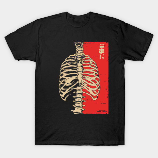 Yokai Spirits Skeleton | Chimimoryo Kanji Ribcage T-Shirt by TuncGK