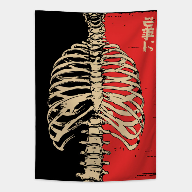 Yokai Spirits Skeleton | Chimimoryo Kanji Ribcage Tapestry by TuncGK