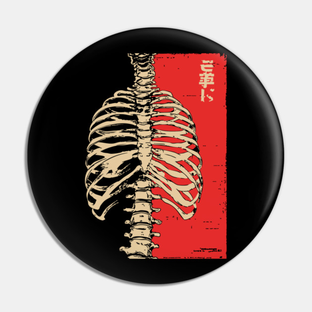 Yokai Spirits Skeleton | Chimimoryo Kanji Ribcage Pin by TuncGK