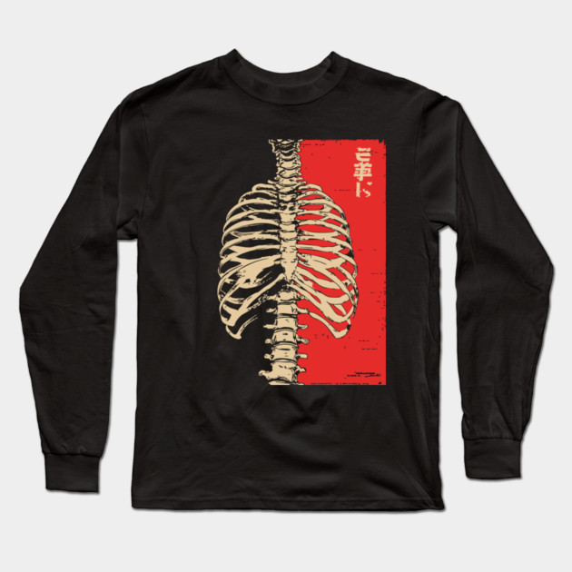 Yokai Spirits Skeleton | Chimimoryo Kanji Ribcage Long Sleeve T-Shirt by TuncGK