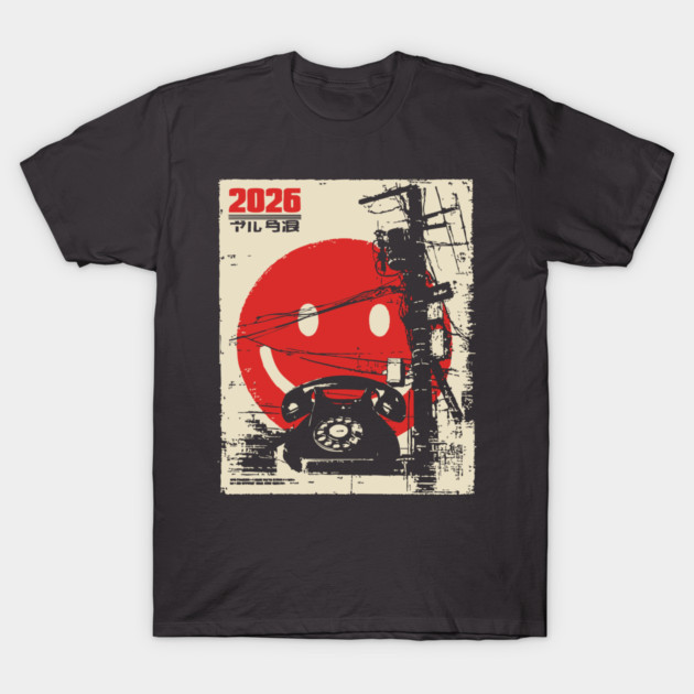 Welcome 2026 - Brutalist Industrial Smiley Face T-Shirt by TuncGK