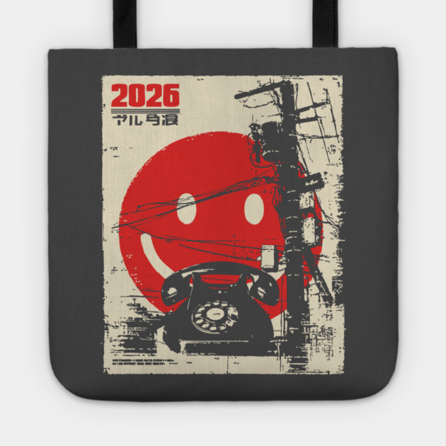 Welcome 2026 - Brutalist Industrial Smiley Face Tote by TuncGK