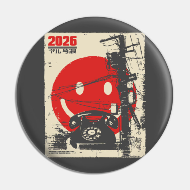 Welcome 2026 - Brutalist Industrial Smiley Face Pin by TuncGK