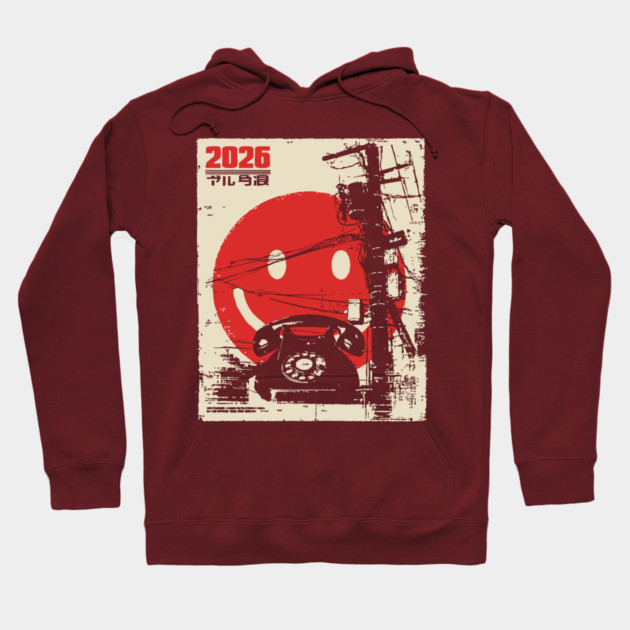 Welcome 2026 - Brutalist Industrial Smiley Face Hoodie by TuncGK