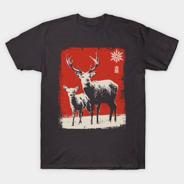 Solitary Winter Stag | Rustic Christmas Deer T-Shirt by TuncGK