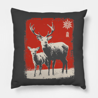 Solitary Winter Stag | Rustic Christmas Deer Pillow