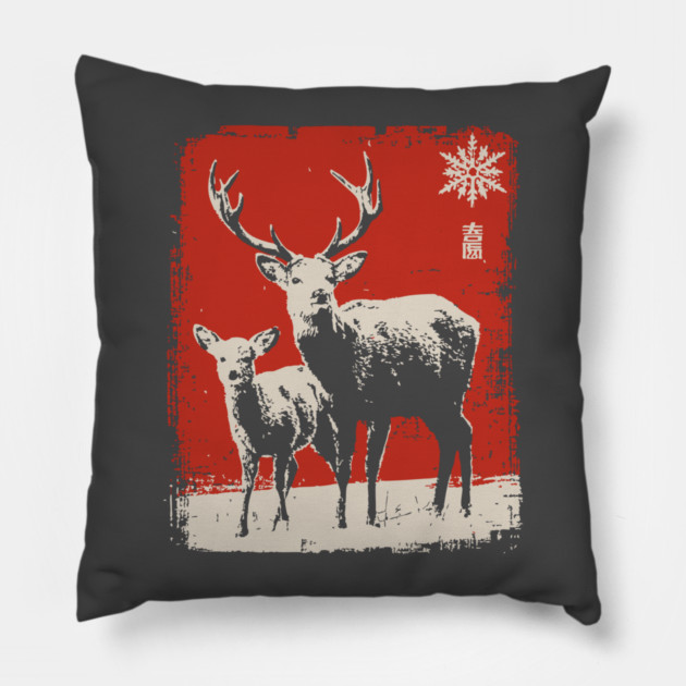 Solitary Winter Stag | Rustic Christmas Deer Pillow by TuncGK
