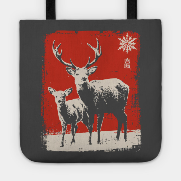 Solitary Winter Stag | Rustic Christmas Deer Tote by TuncGK