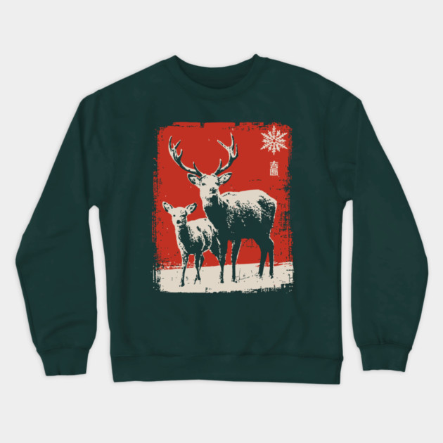 Solitary Winter Stag | Rustic Christmas Deer Crewneck Sweatshirt by TuncGK