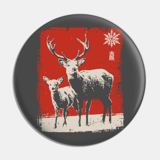 Solitary Winter Stag | Rustic Christmas Deer Pin by TuncGK