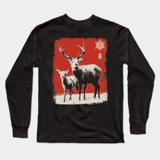 Solitary Winter Stag | Rustic Christmas Deer Long Sleeve T-Shirt