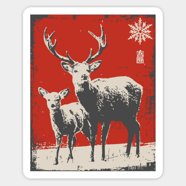 Solitary Winter Stag | Rustic Christmas Deer Magnet by TuncGK
