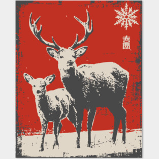 Solitary Winter Stag | Rustic Christmas Deer Posters and Art