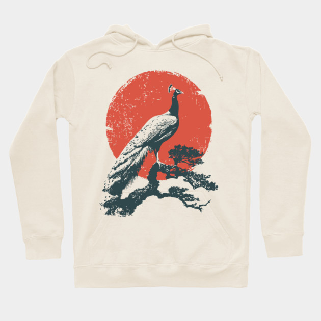 Japanese Peacock and Sun | Vintage Ukiyo-e Bird Hoodie by TuncGK