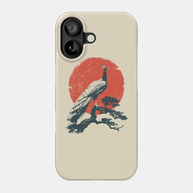 Japanese Peacock and Sun | Vintage Ukiyo-e Bird Phone Case by TuncGK