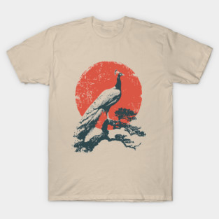 Japanese Peacock and Sun | Vintage Ukiyo-e Bird T-Shirt