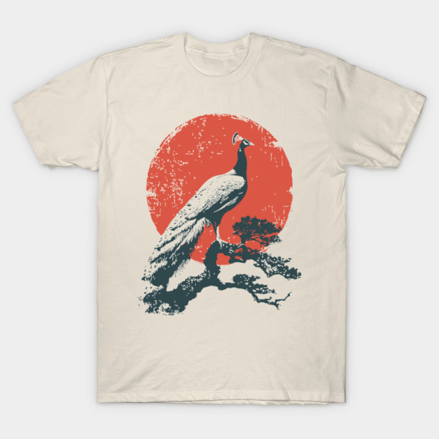 Japanese Peacock and Sun | Vintage Ukiyo-e Bird T-Shirt by TuncGK