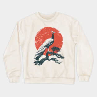 Japanese Peacock and Sun | Vintage Ukiyo-e Bird Crewneck Sweatshirt