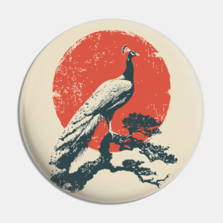 Japanese Peacock and Sun | Vintage Ukiyo-e Bird Pin