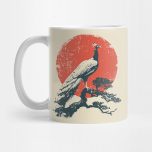 Japanese Peacock and Sun | Vintage Ukiyo-e Bird Mug