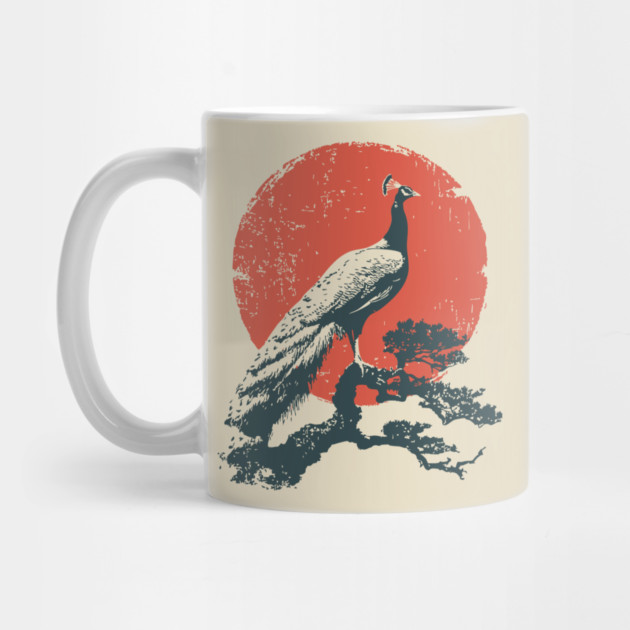 Japanese Peacock and Sun | Vintage Ukiyo-e Bird by TuncGK