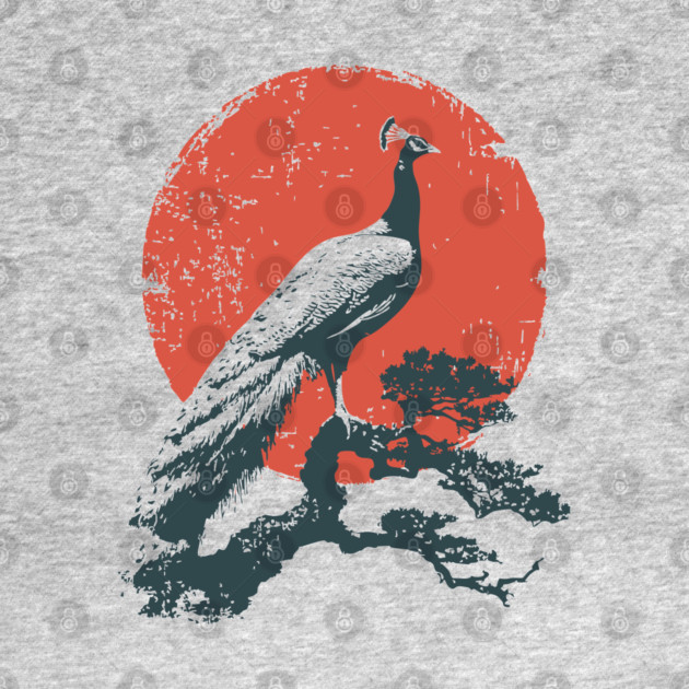 Japanese Peacock and Sun | Vintage Ukiyo-e Bird by TuncGK