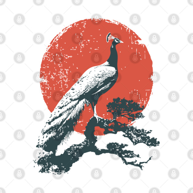 Japanese Peacock and Sun | Vintage Ukiyo-e Bird by TuncGK