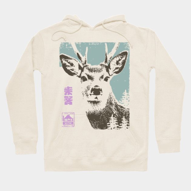 Japanese Stag | Mount Norikura Winter Deer Hoodie by TuncGK