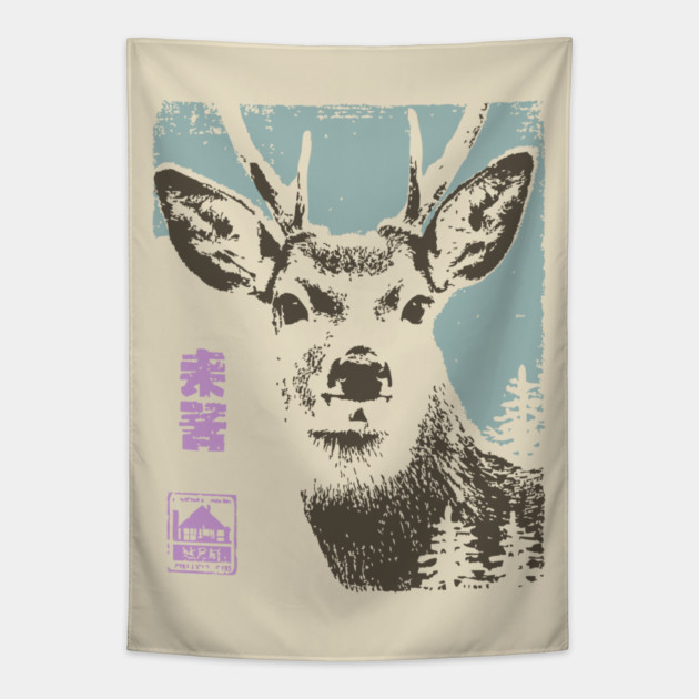 Japanese Stag | Mount Norikura Winter Deer Tapestry by TuncGK