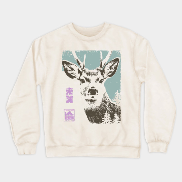 Japanese Stag | Mount Norikura Winter Deer Crewneck Sweatshirt by TuncGK