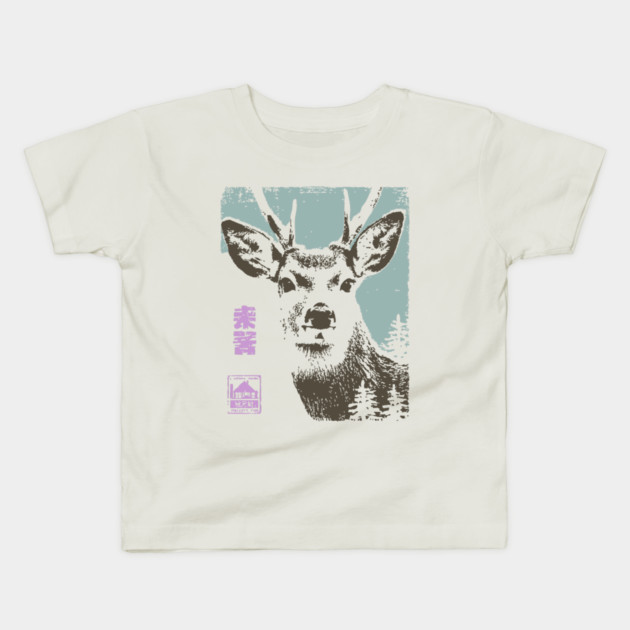 Japanese Stag | Mount Norikura Winter Deer Kids T-Shirt by TuncGK