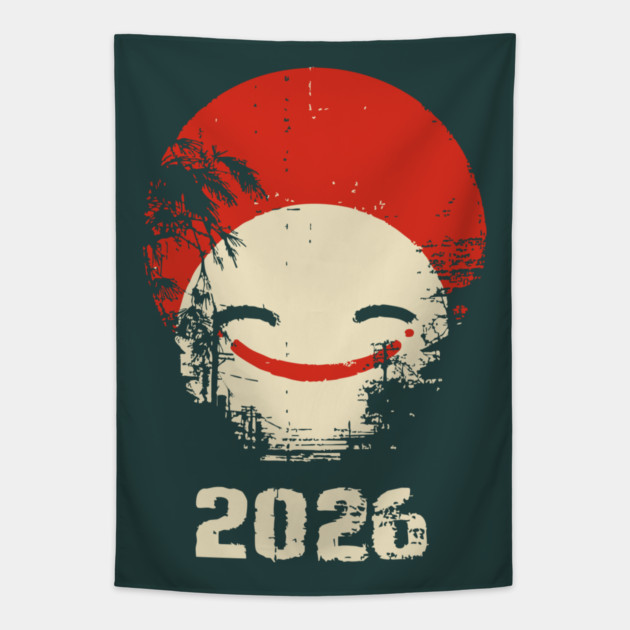 Grunge Smile | Distressed Japanese Pop Art Face Tapestry by TuncGK