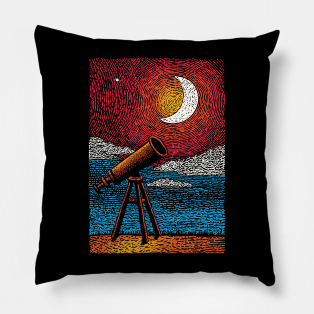 Stargazer's Telescope | Vintage Astronomy Night Sky Pillow by TuncGK