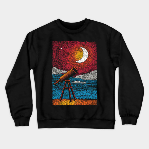 Stargazer's Telescope | Vintage Astronomy Night Sky Crewneck Sweatshirt by TuncGK