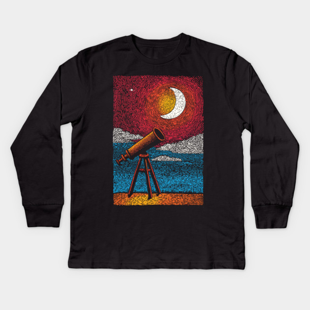 Stargazer's Telescope | Vintage Astronomy Night Sky Kids Long Sleeve T-Shirt by TuncGK