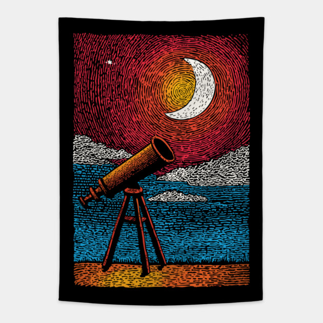 Stargazer's Telescope | Vintage Astronomy Night Sky Tapestry by TuncGK
