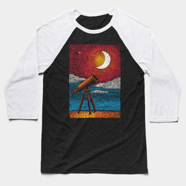 Stargazer's Telescope | Vintage Astronomy Night Sky Baseball T-Shirt by TuncGK