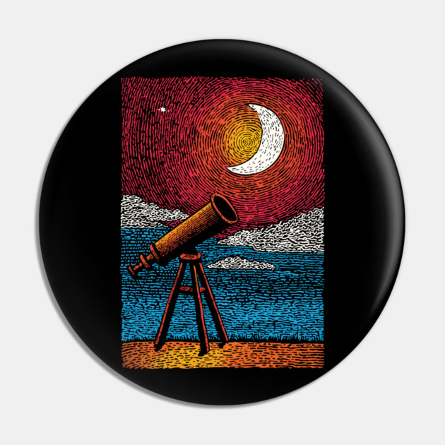 Stargazer's Telescope | Vintage Astronomy Night Sky Pin by TuncGK