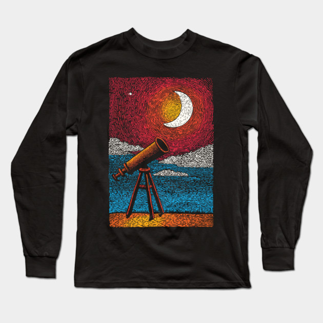 Stargazer's Telescope | Vintage Astronomy Night Sky Long Sleeve T-Shirt by TuncGK