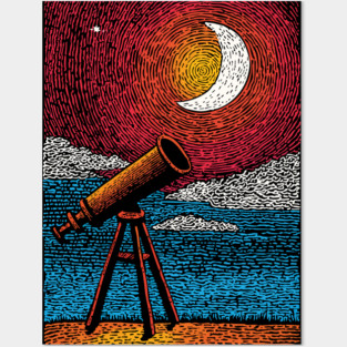Stargazer's Telescope | Vintage Astronomy Night Sky Posters and Art