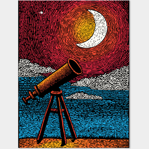 Stargazer's Telescope | Vintage Astronomy Night Sky Wall Art by TuncGK