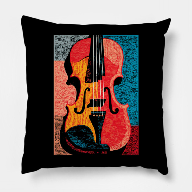 Abstract Violin | Modern Woodcut Musical Instrument Pillow by TuncGK