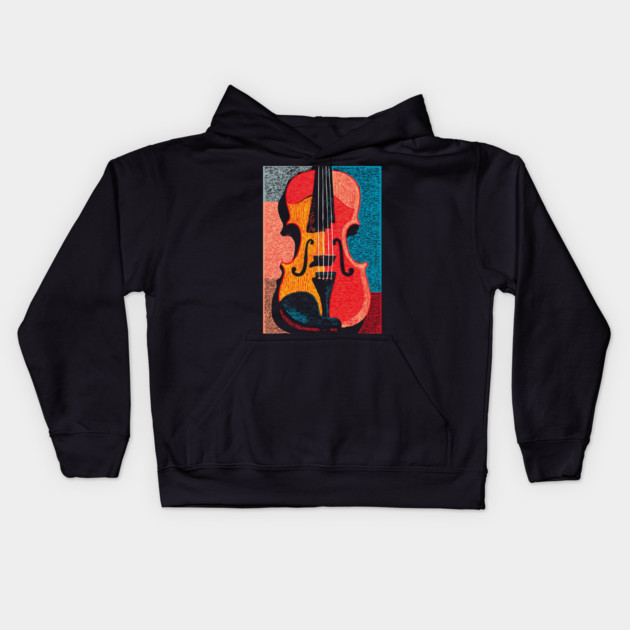 Abstract Violin | Modern Woodcut Musical Instrument Kids Hoodie by TuncGK