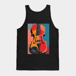 Abstract Violin | Modern Woodcut Musical Instrument Tank Top