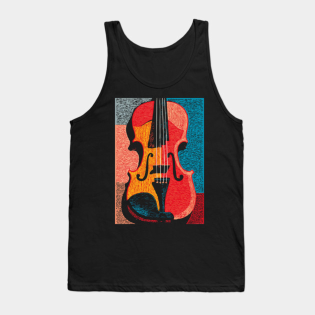 Abstract Violin | Modern Woodcut Musical Instrument Tank Top by TuncGK