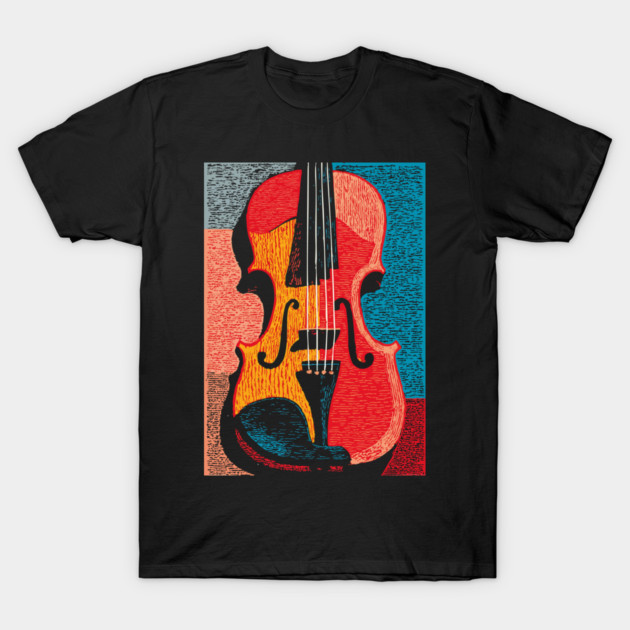 Abstract Violin | Modern Woodcut Musical Instrument T-Shirt by TuncGK