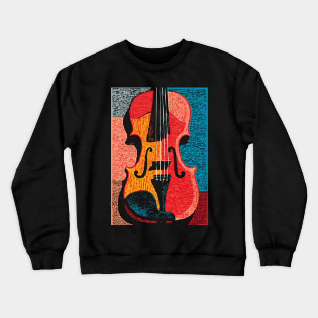Abstract Violin | Modern Woodcut Musical Instrument Crewneck Sweatshirt by TuncGK